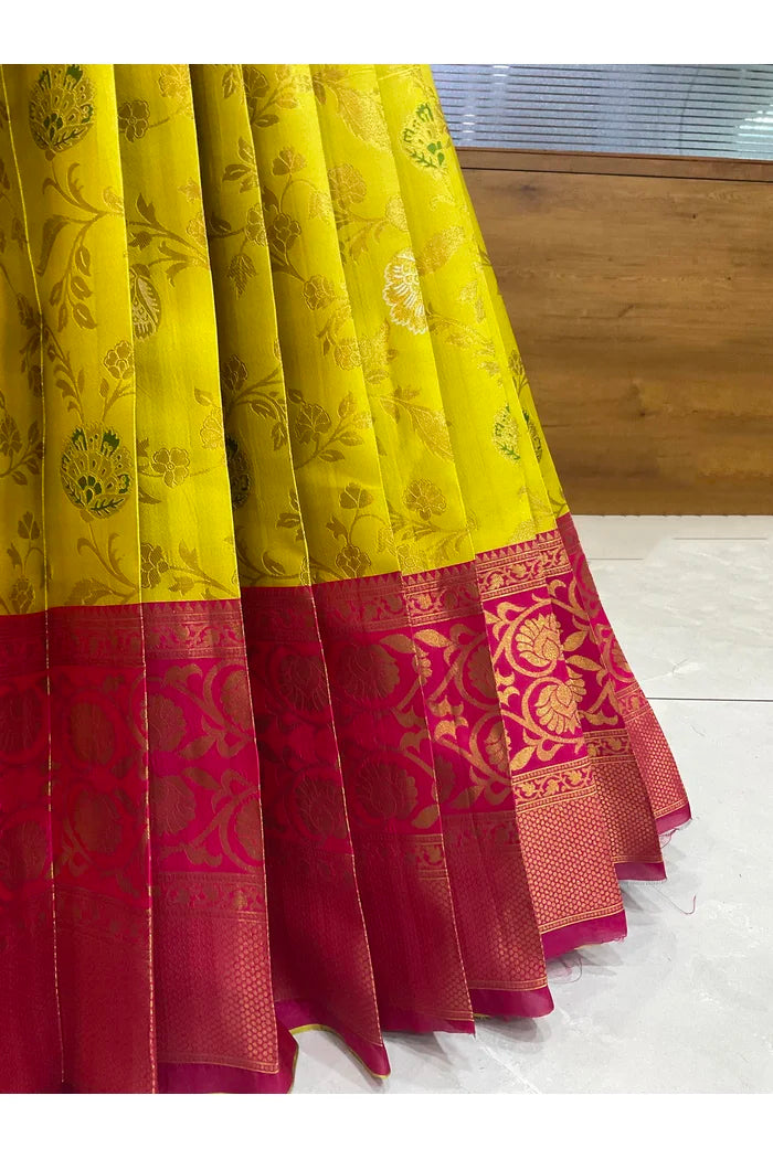 Beautiful South Indian Style Half Saree with Hand Work Blouse and Dupatta for Women | Shobitha