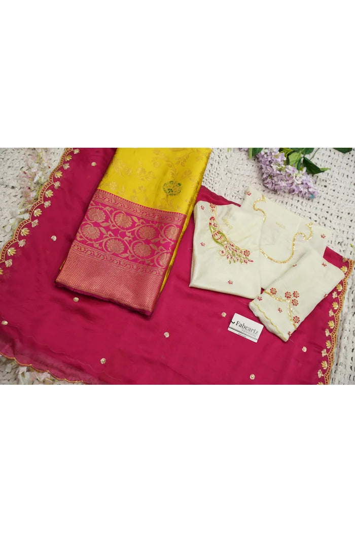 Beautiful South Indian Style Half Saree with Hand Work Blouse and Dupatta for Women | Shobitha
