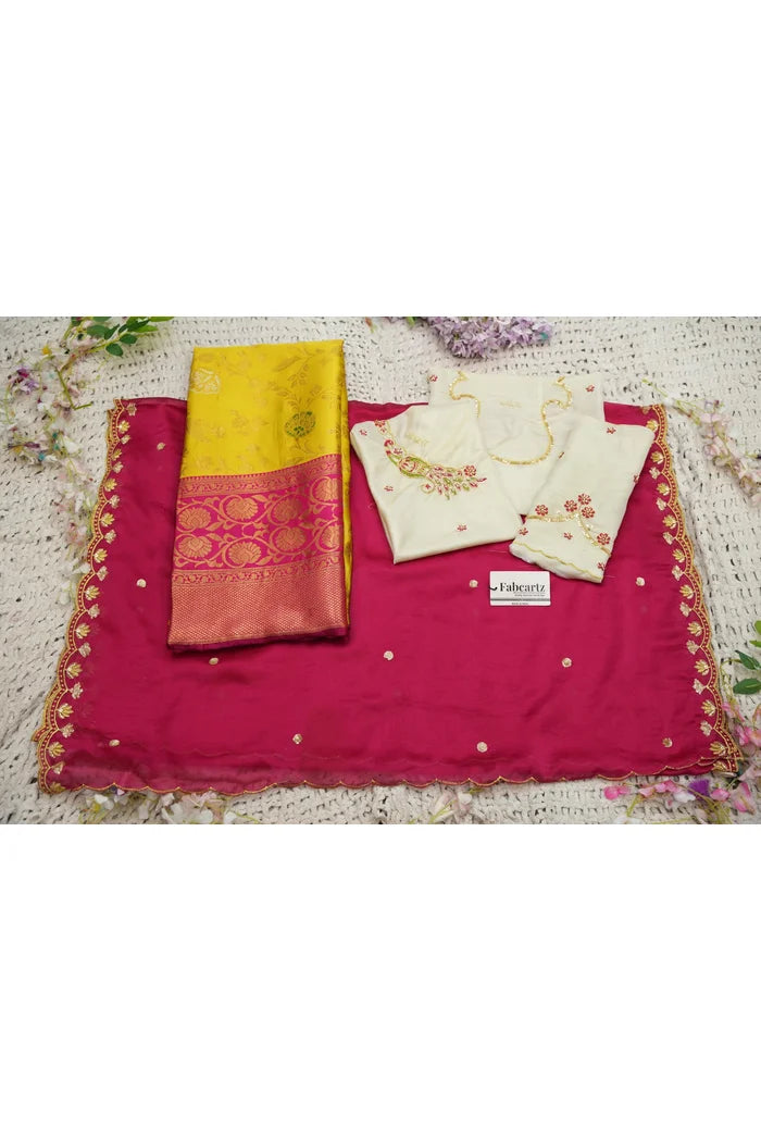 Beautiful South Indian Style Half Saree with Hand Work Blouse and Dupatta for Women | Shobitha