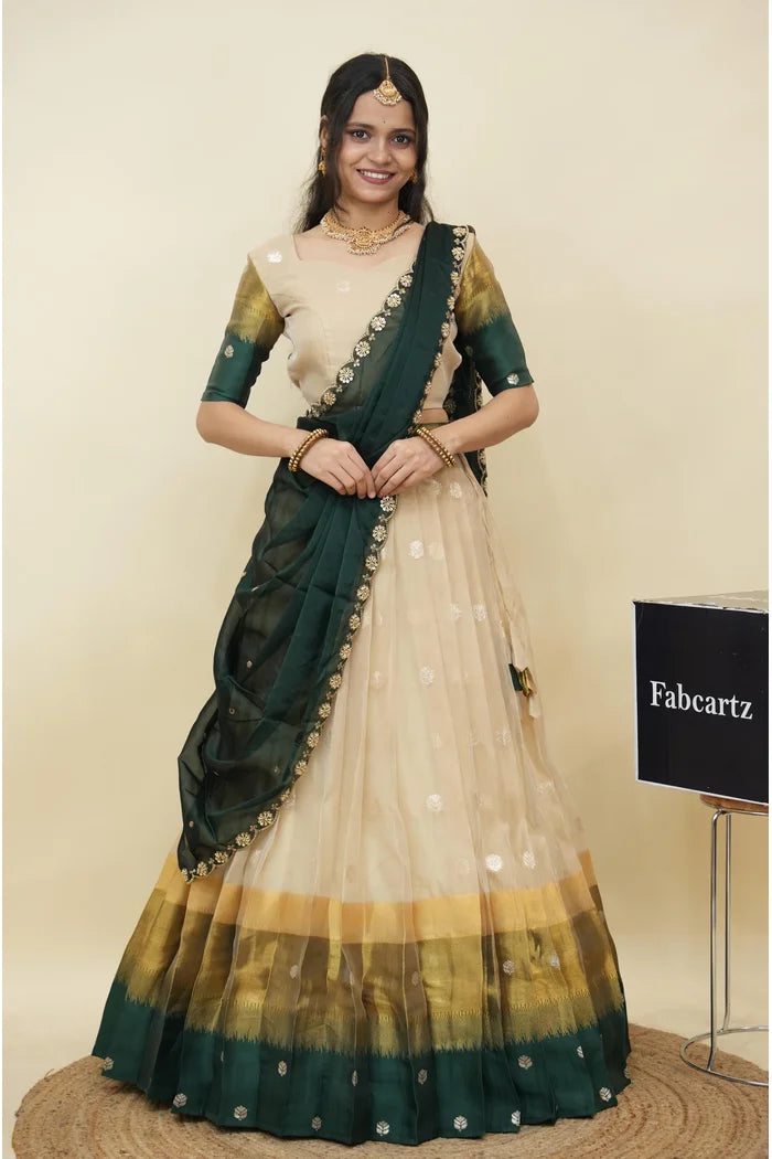 Beautiful South Indian Style Half Saree with Blouse and Dupatta for Women | Dharani (Copy)