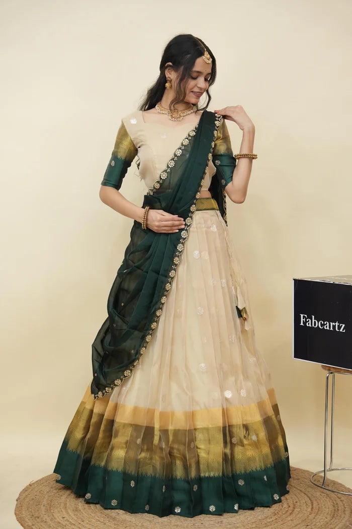 Beautiful South Indian Style Half Saree with Blouse and Dupatta for Women | Dharani (Copy)