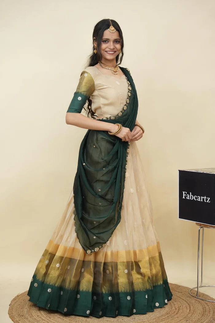 Beautiful South Indian Style Half Saree with Blouse and Dupatta for Women | Dharani (Copy)