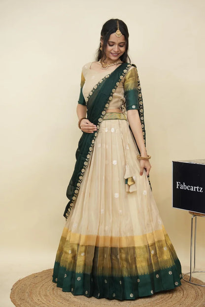 Beautiful South Indian Style Half Saree with Blouse and Dupatta for Women | Dharani (Copy)