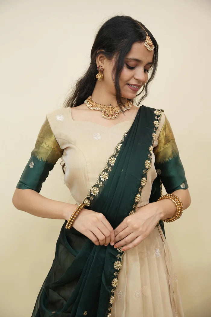 Beautiful South Indian Style Half Saree with Blouse and Dupatta for Women | Dharani (Copy)