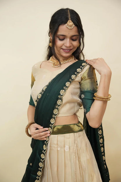 Beautiful South Indian Style Half Saree with Blouse and Dupatta for Women | Dharani (Copy)