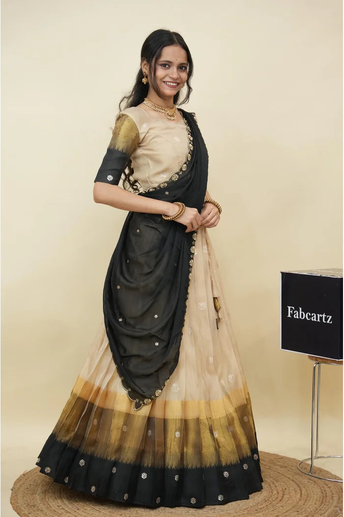 Beautiful South Indian Style Half Saree with Blouse and Dupatta for Women | Dharani (Copy)