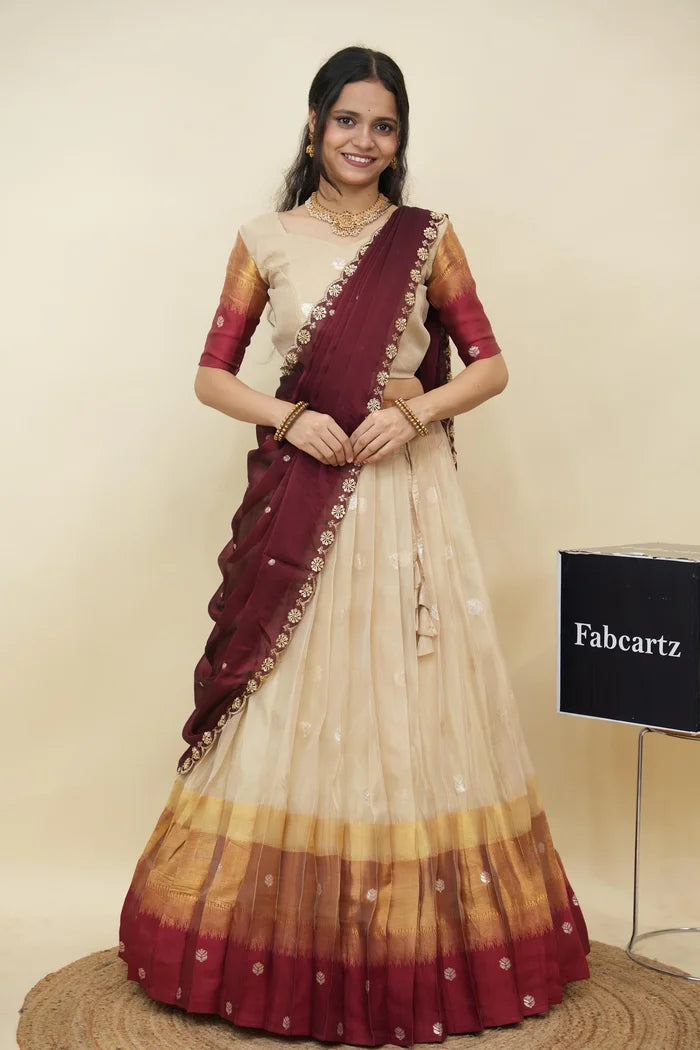 Beautiful South Indian Style Half Saree with Blouse and Dupatta for Women | Dharani (Copy)
