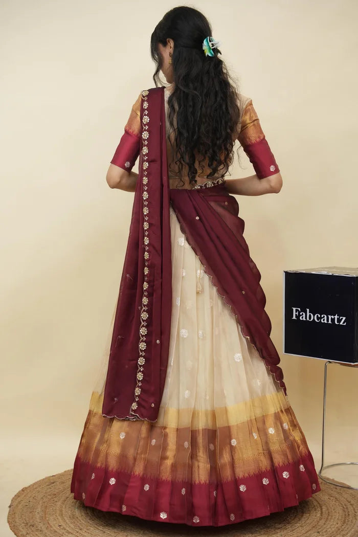 Beautiful South Indian Style Half Saree with Blouse and Dupatta for Women | Dharani (Copy)