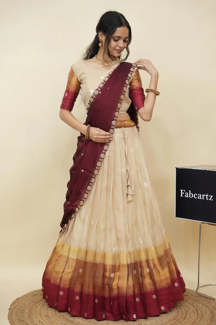 Beautiful South Indian Style Half Saree with Blouse and Dupatta for Women | Dharani (Copy)