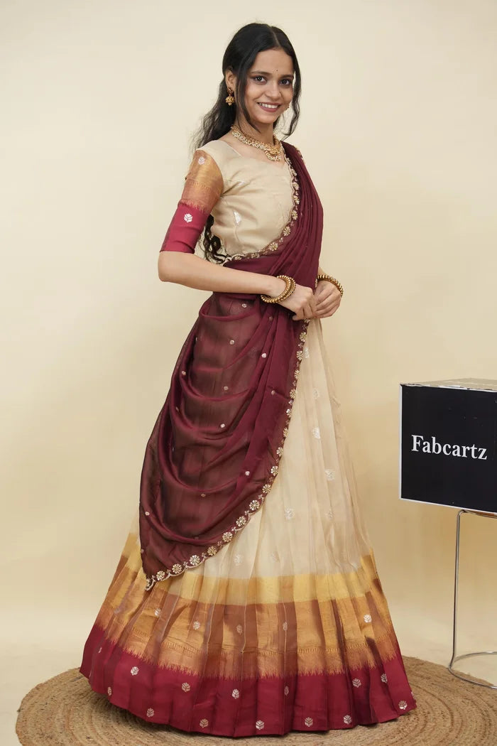 Beautiful South Indian Style Half Saree with Blouse and Dupatta for Women | Dharani (Copy)