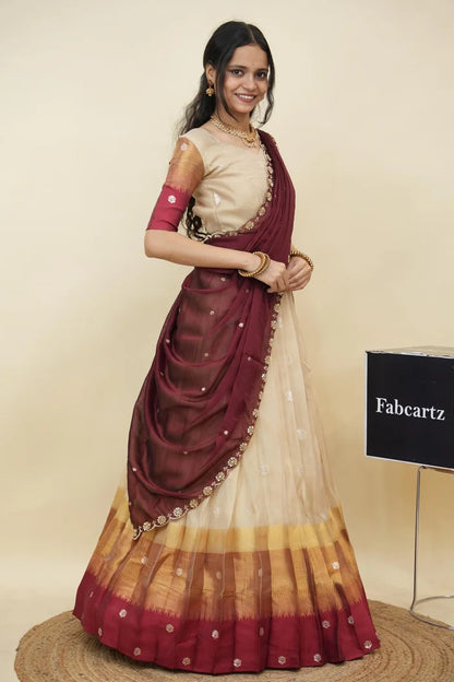 Beautiful South Indian Style Half Saree with Blouse and Dupatta for Women | Dharani (Copy)