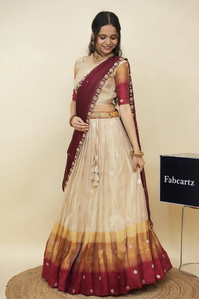 Beautiful South Indian Style Half Saree with Blouse and Dupatta for Women | Dharani (Copy)