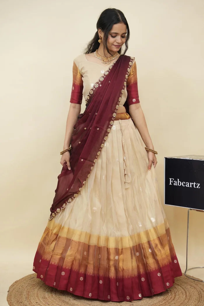Beautiful South Indian Style Half Saree with Blouse and Dupatta for Women | Dharani (Copy)