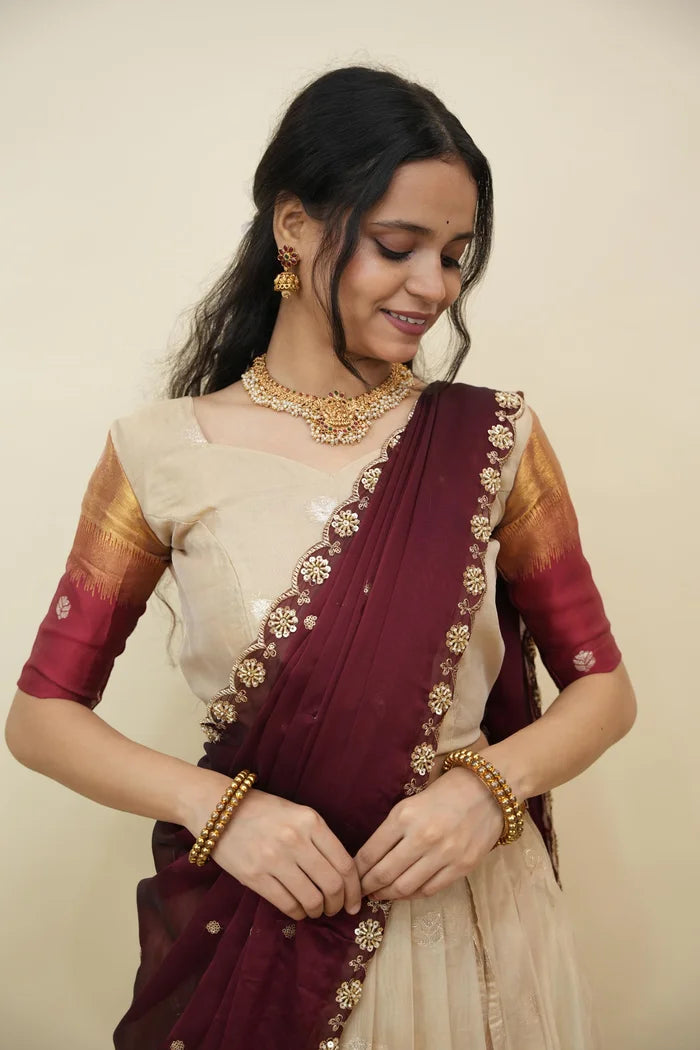 Beautiful South Indian Style Half Saree with Blouse and Dupatta for Women | Dharani (Copy)