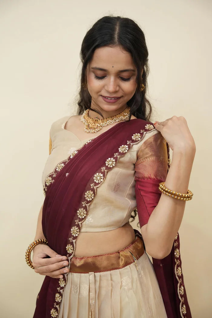 Beautiful South Indian Style Half Saree with Blouse and Dupatta for Women | Dharani (Copy)