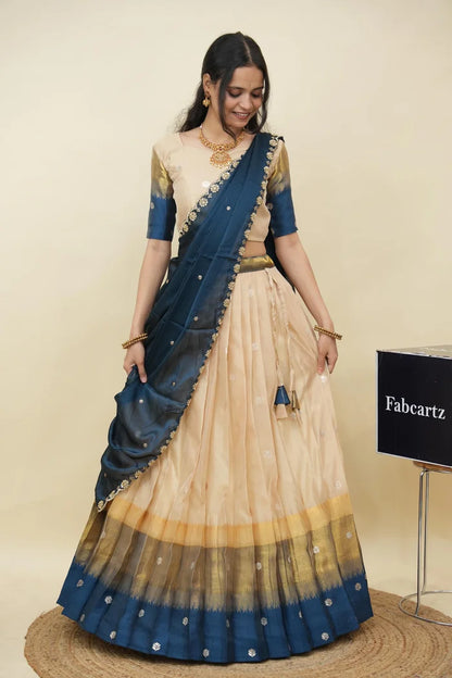 Beautiful South Indian Style Half Saree with Blouse and Dupatta for Women | Dharani (Copy)