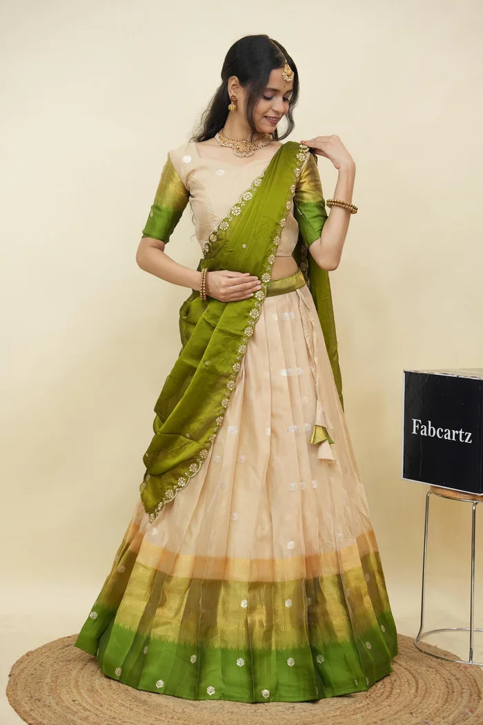 Beautiful South Indian Style Half Saree with Blouse and Dupatta for Women | Dharani (Copy)