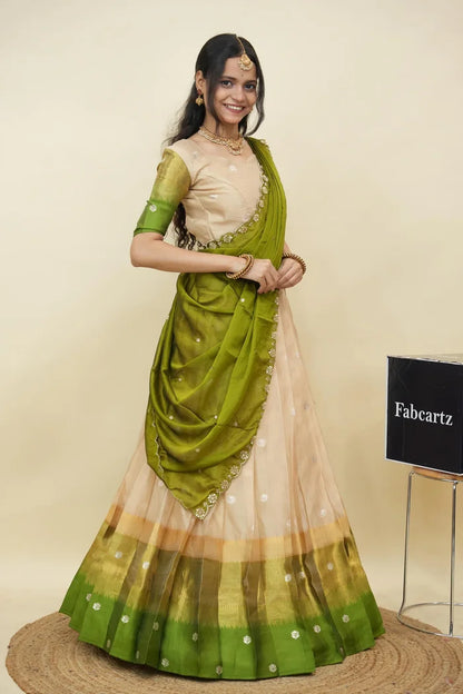 Beautiful South Indian Style Half Saree with Blouse and Dupatta for Women | Dharani (Copy)