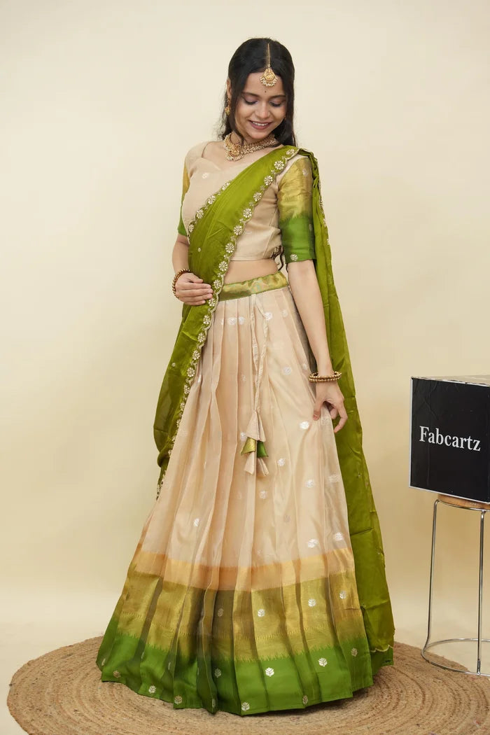 Beautiful South Indian Style Half Saree with Blouse and Dupatta for Women | Dharani (Copy)