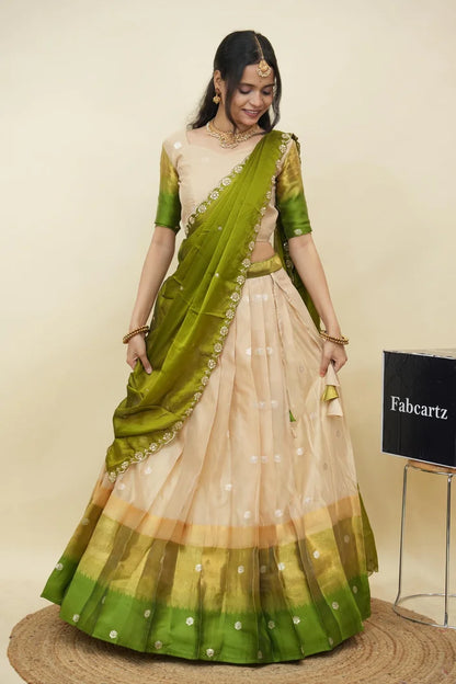 Beautiful South Indian Style Half Saree with Blouse and Dupatta for Women | Dharani (Copy)