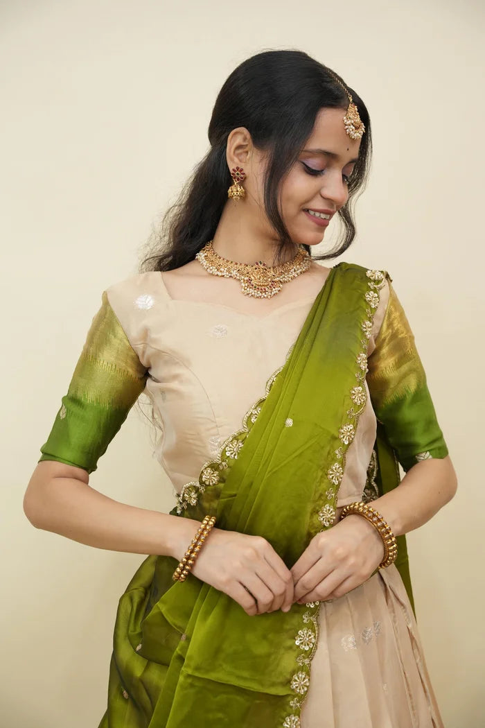 Beautiful South Indian Style Half Saree with Blouse and Dupatta for Women | Dharani (Copy)