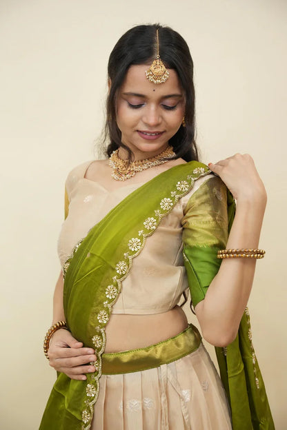 Beautiful South Indian Style Half Saree with Blouse and Dupatta for Women | Dharani (Copy)