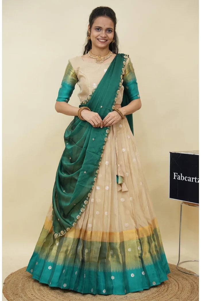 Beautiful South Indian Style Half Saree with Blouse and Dupatta for Women | Dharani (Copy)