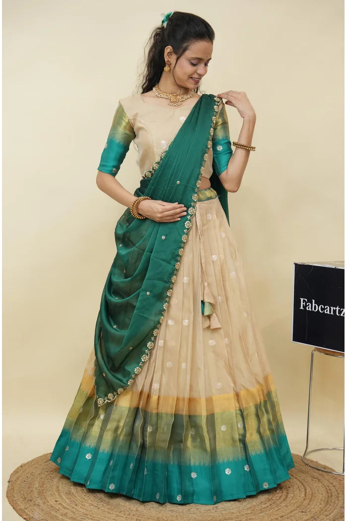 Beautiful South Indian Style Half Saree with Blouse and Dupatta for Women | Dharani (Copy)
