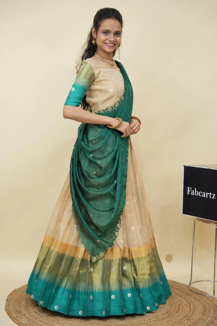 Beautiful South Indian Style Half Saree with Blouse and Dupatta for Women | Dharani (Copy)