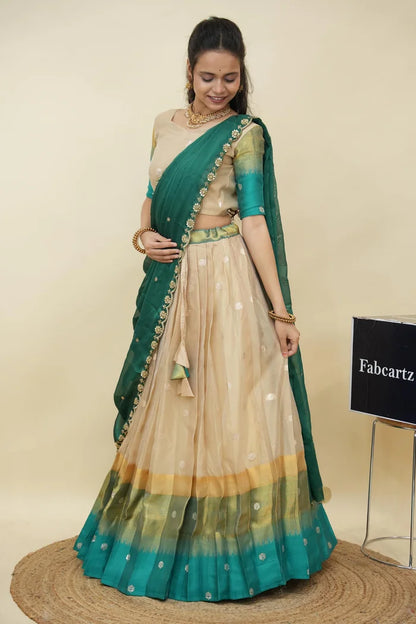 Beautiful South Indian Style Half Saree with Blouse and Dupatta for Women | Dharani (Copy)
