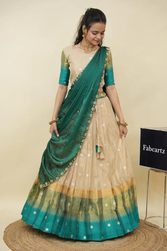 Beautiful South Indian Style Half Saree with Blouse and Dupatta for Women | Dharani (Copy)