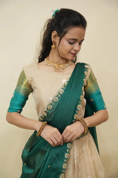 Beautiful South Indian Style Half Saree with Blouse and Dupatta for Women | Dharani (Copy)