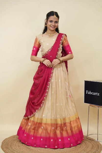 Beautiful South Indian Style Half Saree with Blouse and Dupatta for Women | Dharani (Copy)
