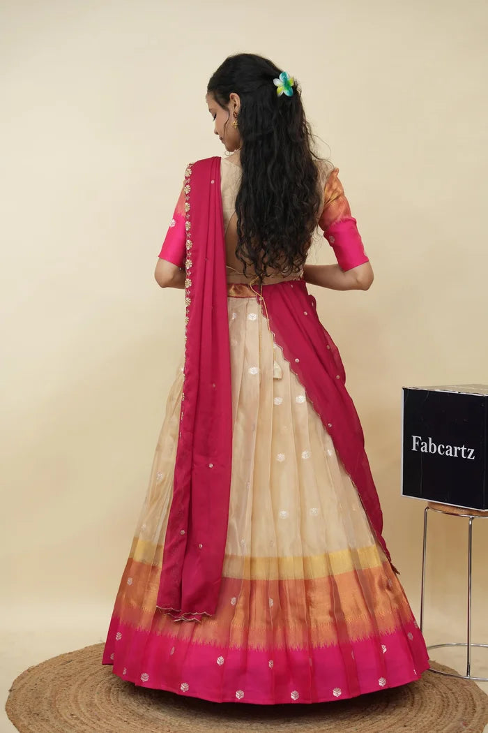 Beautiful South Indian Style Half Saree with Blouse and Dupatta for Women | Dharani (Copy)