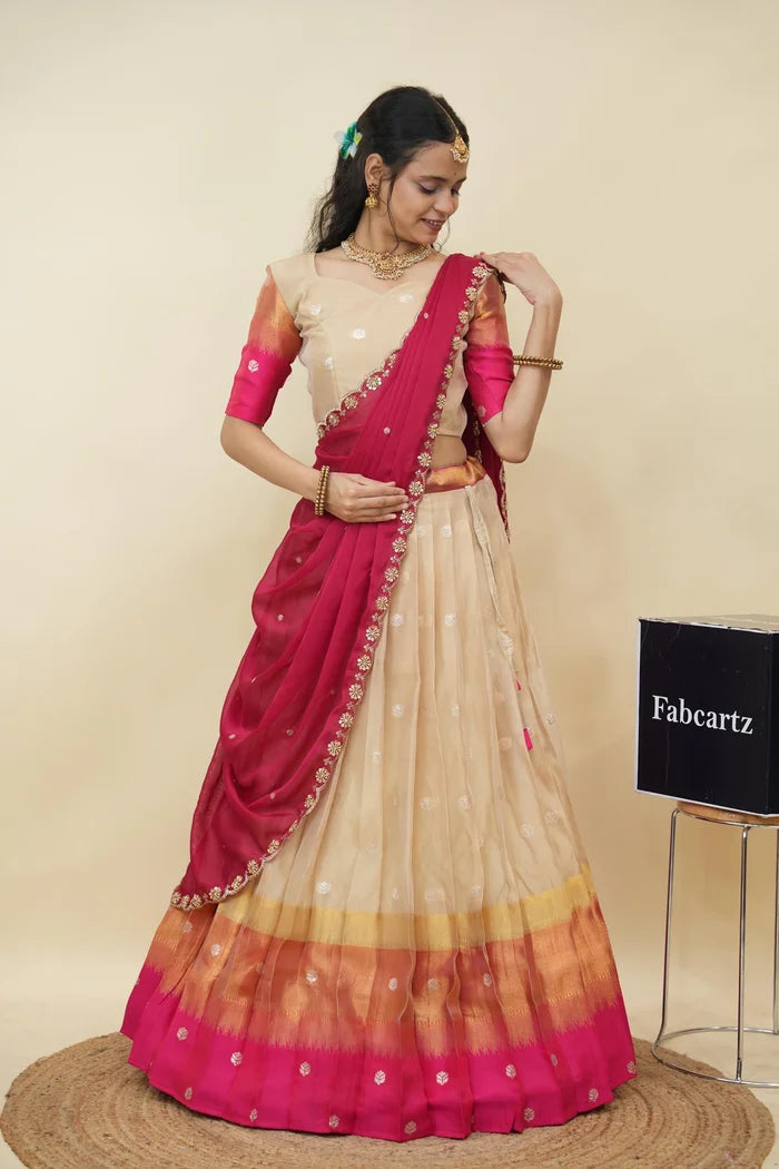 Beautiful South Indian Style Half Saree with Blouse and Dupatta for Women | Dharani (Copy)