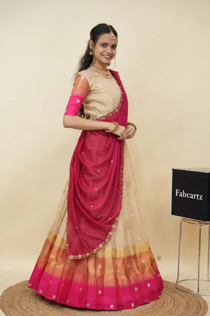 Beautiful South Indian Style Half Saree with Blouse and Dupatta for Women | Dharani (Copy)