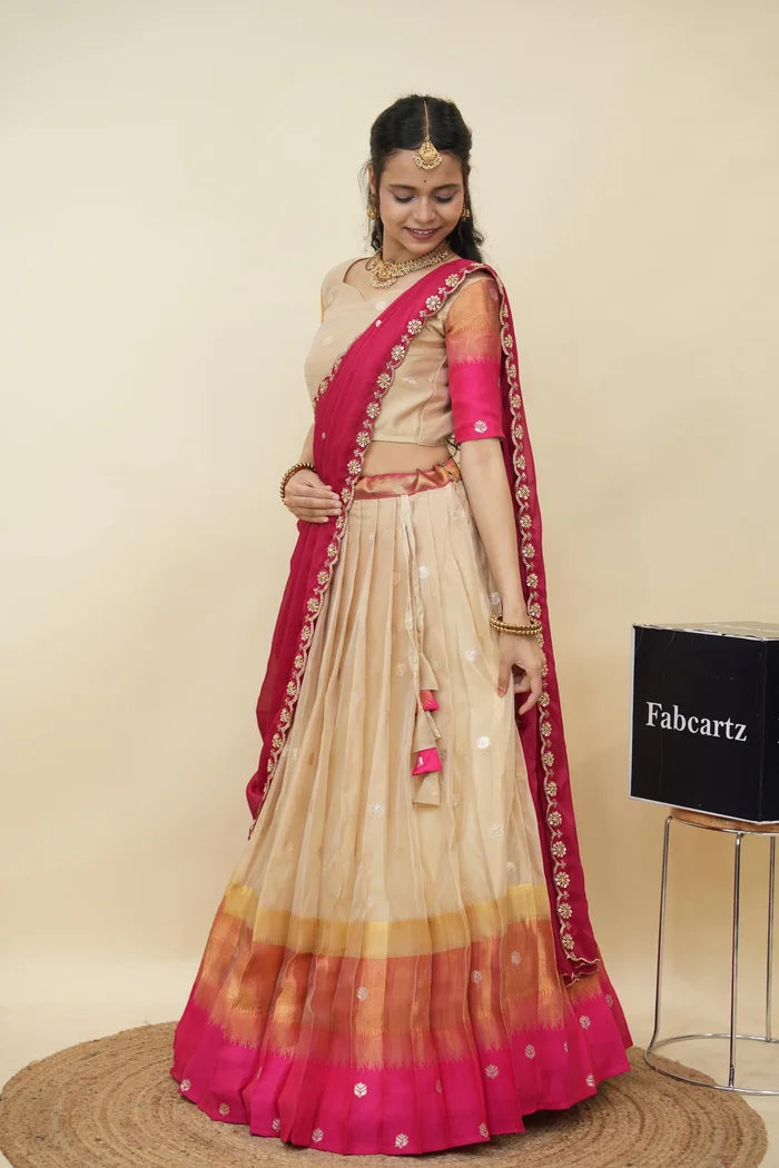 Beautiful South Indian Style Half Saree with Blouse and Dupatta for Women | Dharani (Copy)