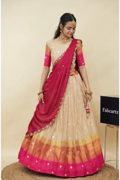 Beautiful South Indian Style Half Saree with Blouse and Dupatta for Women | Dharani (Copy)