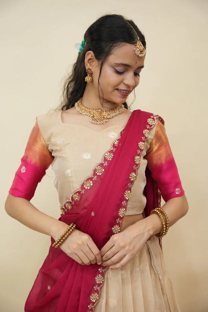 Beautiful South Indian Style Half Saree with Blouse and Dupatta for Women | Dharani (Copy)