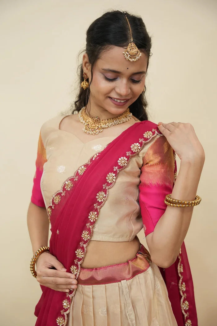 Beautiful South Indian Style Half Saree with Blouse and Dupatta for Women | Dharani (Copy)