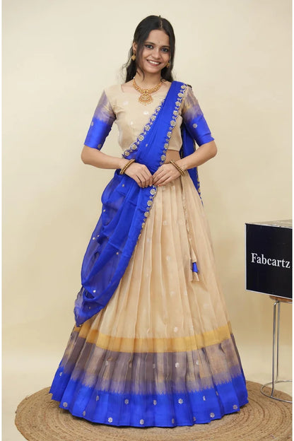 Beautiful South Indian Style Half Saree with Blouse and Dupatta for Women | Dharani (Copy)