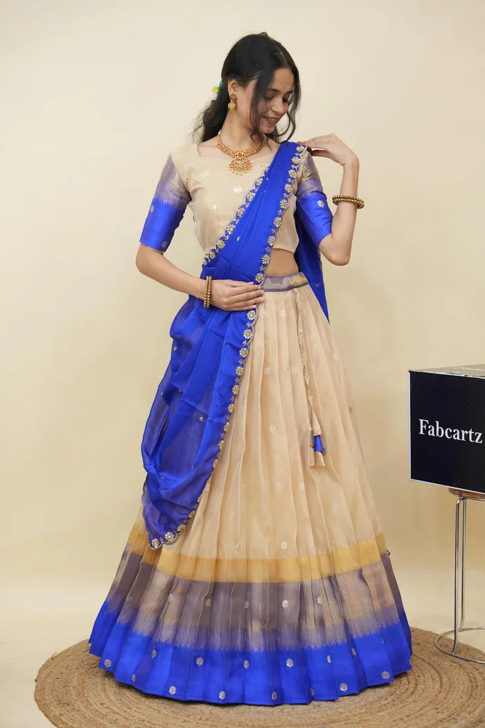 Beautiful South Indian Style Half Saree with Blouse and Dupatta for Women | Dharani (Copy)