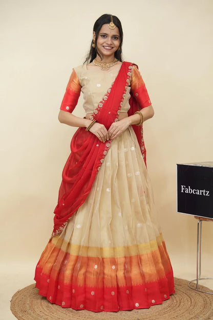 Beautiful South Indian Style Half Saree with Blouse and Dupatta for Women | Dharani (Copy)