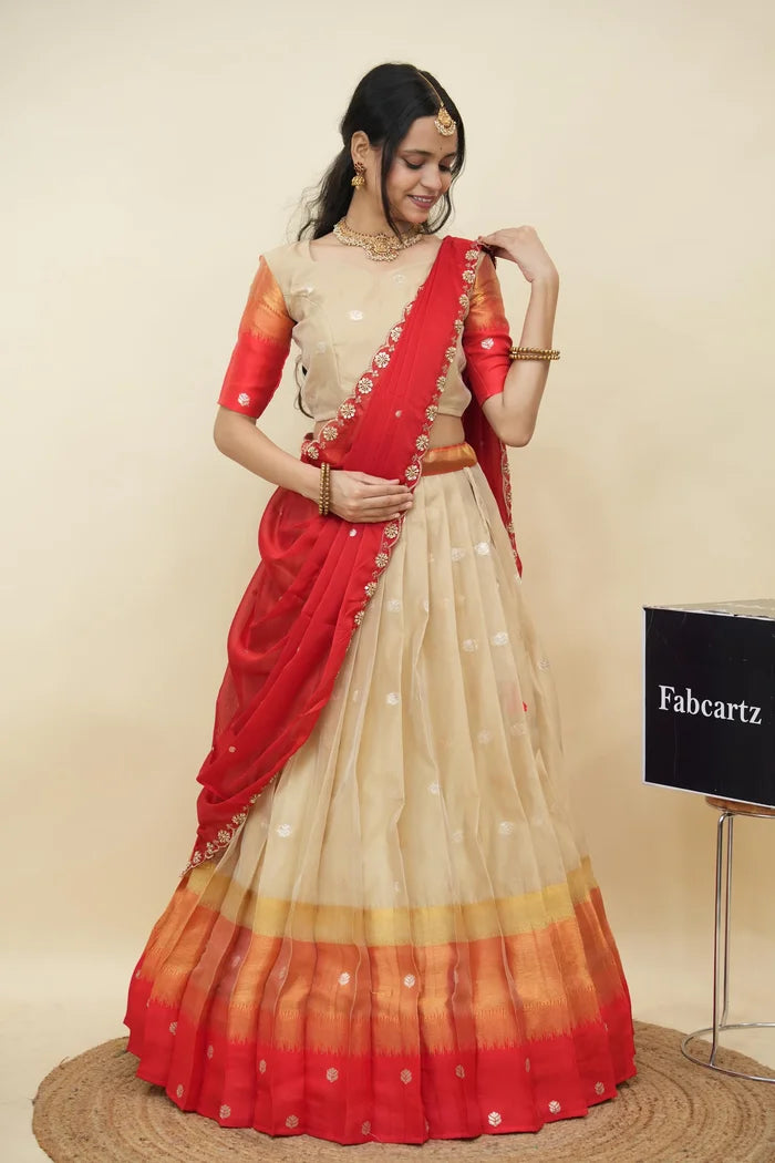 Beautiful South Indian Style Half Saree with Blouse and Dupatta for Women | Dharani (Copy)