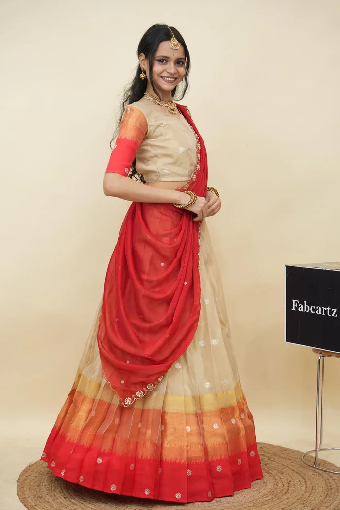 Beautiful South Indian Style Half Saree with Blouse and Dupatta for Women | Dharani (Copy)