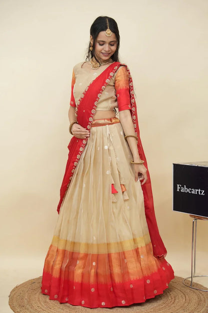 Beautiful South Indian Style Half Saree with Blouse and Dupatta for Women | Dharani (Copy)