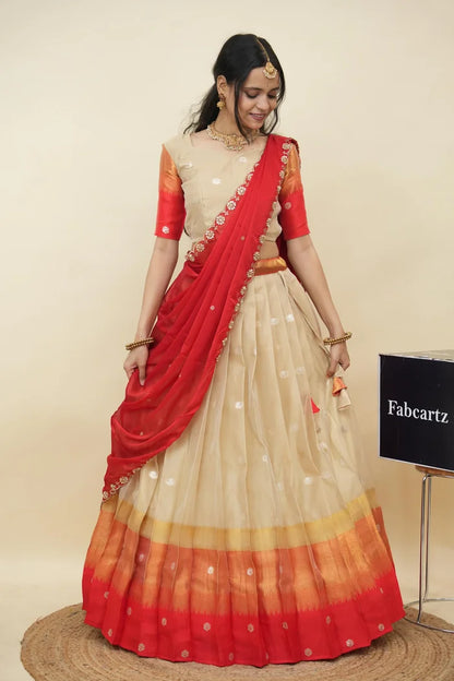 Beautiful South Indian Style Half Saree with Blouse and Dupatta for Women | Dharani (Copy)