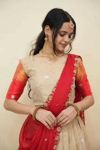 Beautiful South Indian Style Half Saree with Blouse and Dupatta for Women | Dharani (Copy)