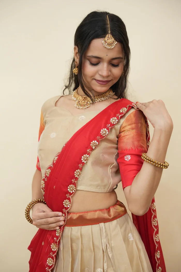 Beautiful South Indian Style Half Saree with Blouse and Dupatta for Women | Dharani (Copy)