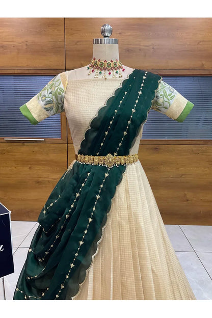 Beautiful South Indian Style Half Saree with Blouse and Dupatta for Women | Ginger